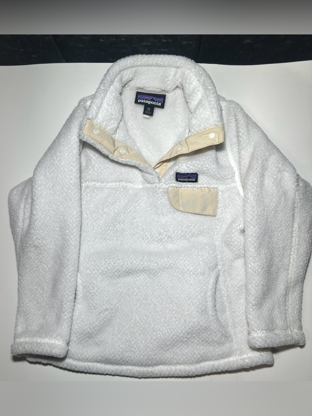 Patagonia Re-Tool White Snap T Fleece Pullover Girls Youth xs 5-6 Linen White